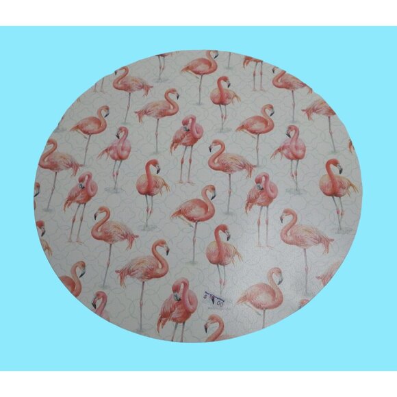 2 Reversible Flamingo Placemats Signed Lisa Audit Counter Art Round USA - Picture 3 of 7